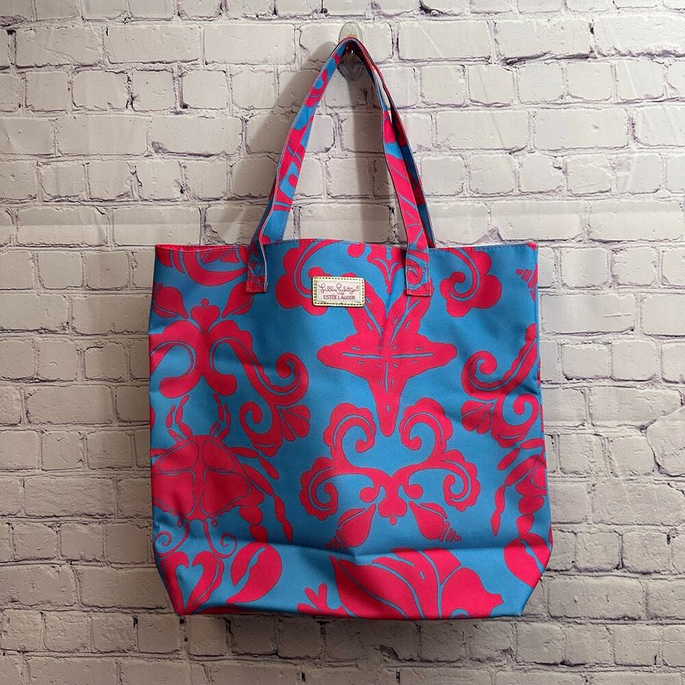 Lilly Pulitzer for Estée Lauder Tropical Beach Bag Blue Pink Travel Pool